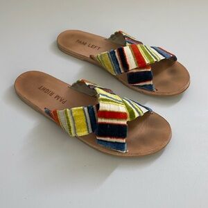 Pam Left Pam Right Multicolor Velvet Leather Striped Criss Cross Slides Size 7